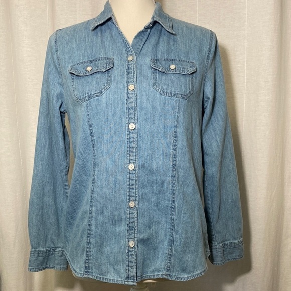 Charter Clup petite fitted light denim blouse - Picture 1 of 5